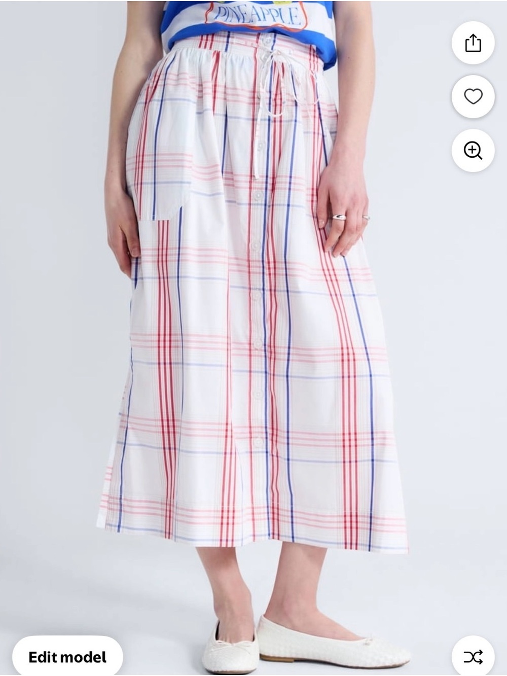 Blue, Red & White Plaid Midi Skirt & Matching Tee NWT Medium - Picture 2 of 12